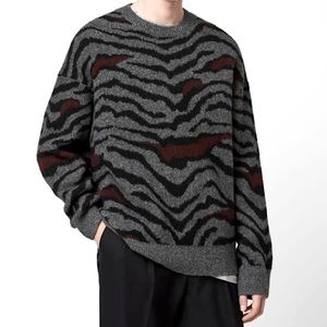 All Saints Tora Tiger Stripe Wool/Yak blend Crew Neck Sweater Sz XS
